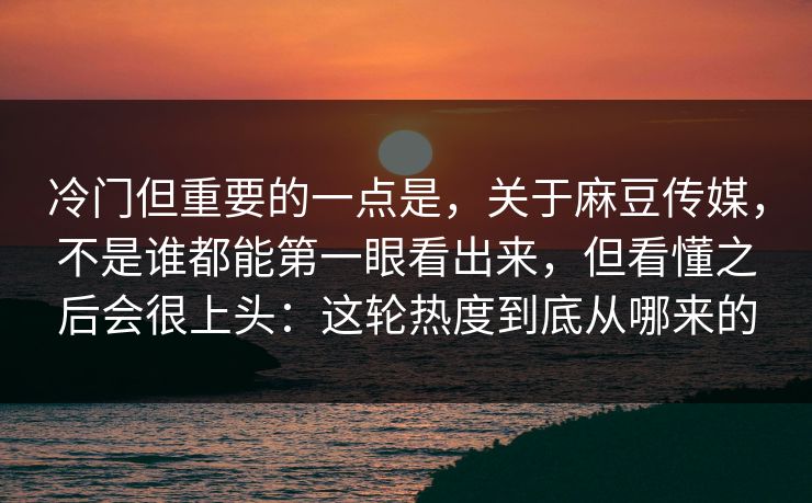 冷门但重要的一点是，关于麻豆传媒，不是谁都能第一眼看出来，但看懂之后会很上头：这轮热度到底从哪来的