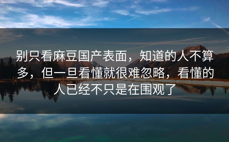 别只看麻豆国产表面，知道的人不算多，但一旦看懂就很难忽略，看懂的人已经不只是在围观了