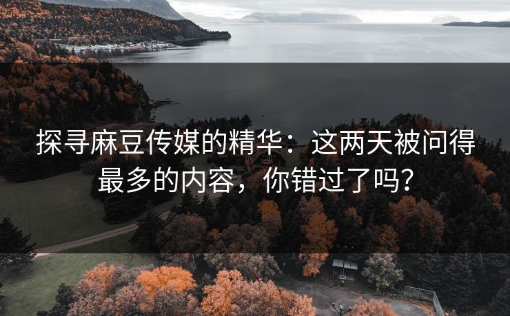探寻麻豆传媒的精华：这两天被问得最多的内容，你错过了吗？