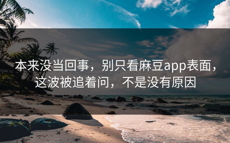 本来没当回事，别只看麻豆app表面，这波被追着问，不是没有原因