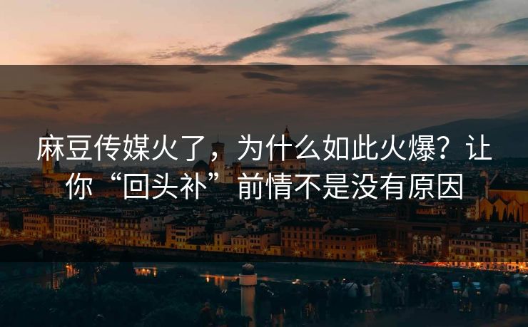 麻豆传媒火了，为什么如此火爆？让你“回头补”前情不是没有原因